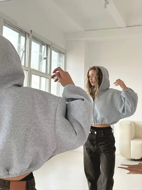 Women Regular Plain-Solid Crop Hoodie Modern Style-Women Hoodie-LeStyleParfait