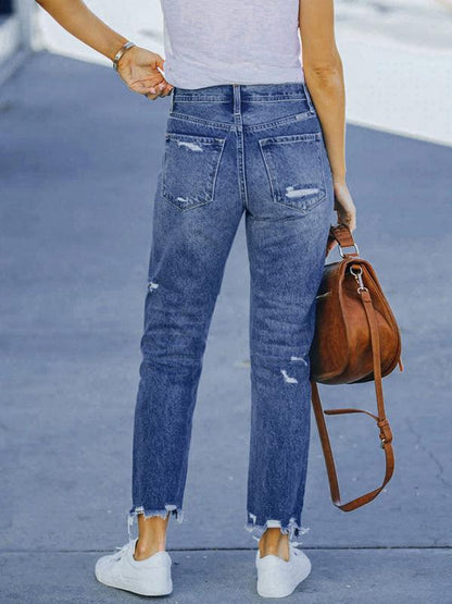 Women Ripped Straight Leg Jeans - Women Jeans - LeStyleParfait