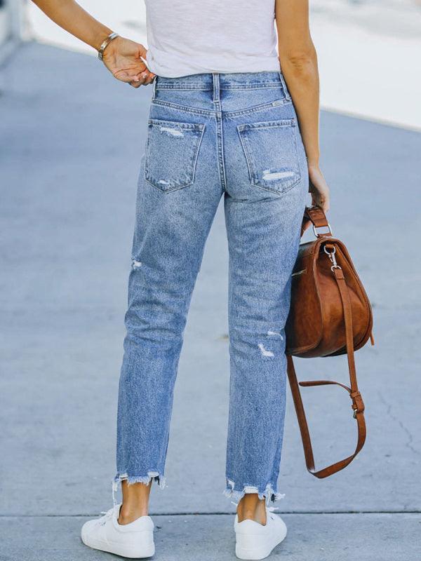 Women Ripped Straight Leg Jeans - Women Jeans - LeStyleParfait