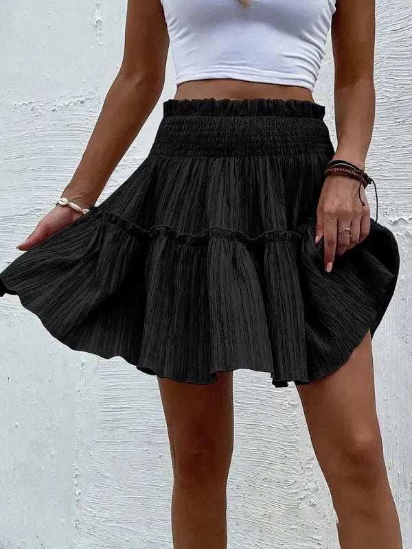 LeStyleParfait Women Skirts Ladies Casual Mini Skirt Plain-Solid Elastic Waist-Cake Short Skirt