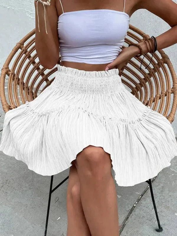LeStyleParfait Women Skirts Ladies Casual Mini Skirt Plain-Solid Elastic Waist-Cake Short Skirt