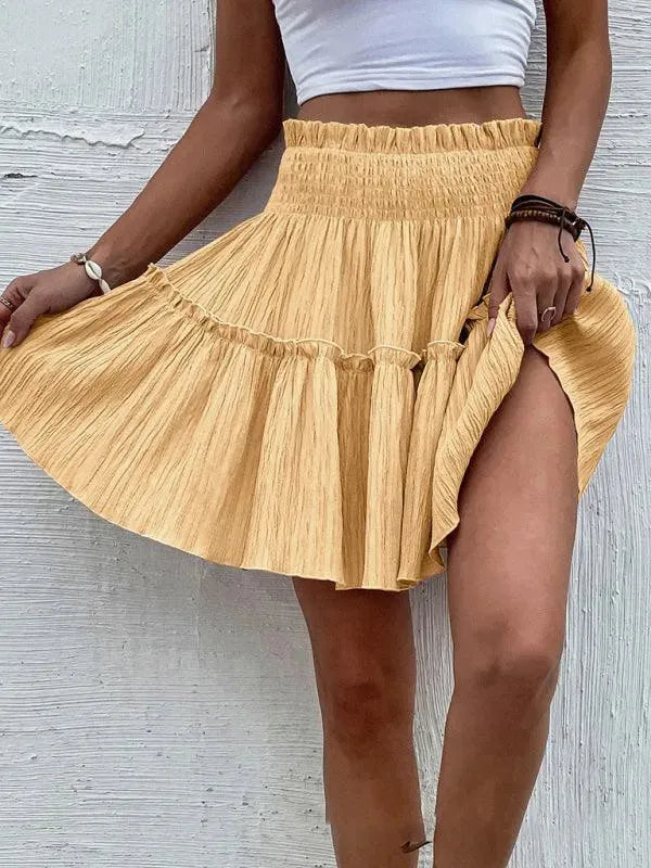 LeStyleParfait Women Skirts Ladies Casual Mini Skirt Plain-Solid Elastic Waist-Cake Short Skirt