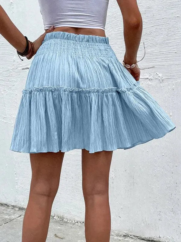 LeStyleParfait Women Skirts Ladies Casual Mini Skirt Plain-Solid Elastic Waist-Cake Short Skirt