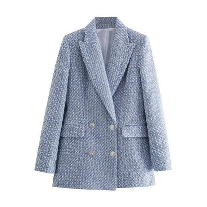 Women's Double-Breasted Tweed Blazer - Tweed Coat - LeStyleParfait