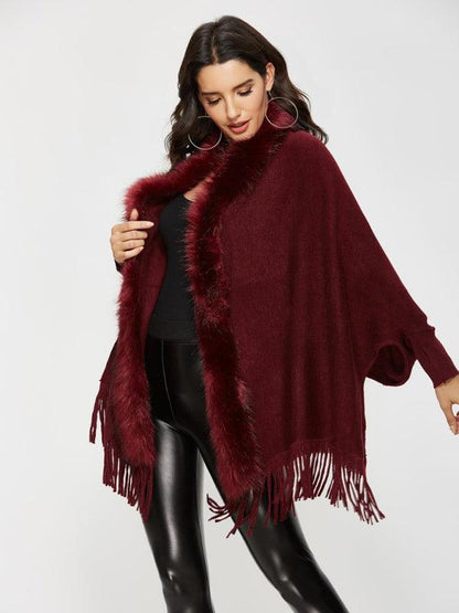 Women's Fur Collar Shawl Wool Coat - Shawl Coat - LeStyleParfait