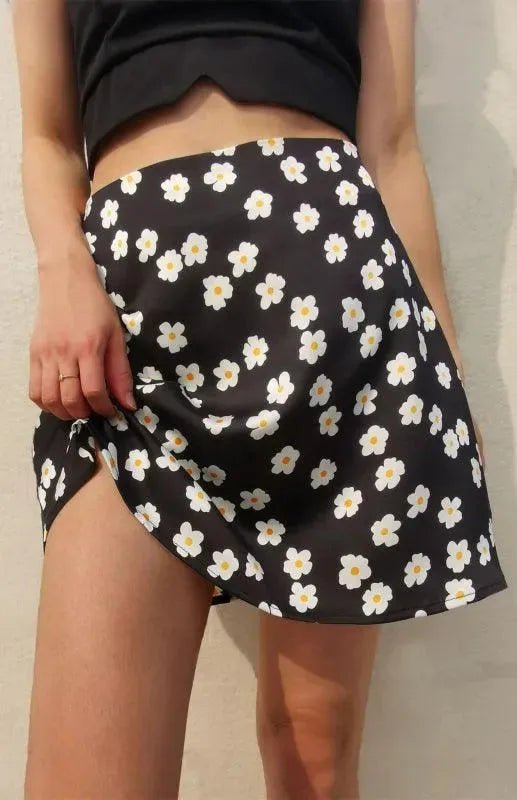 Women's High Waist Satin Printed A-Line Mini Skirt - A-Line Mini Skirt - LeStyleParfait