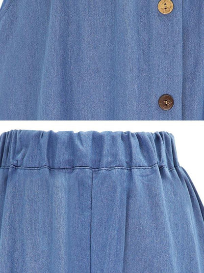 Women's High Waist Solid Color Mid Length Denim Skirt - - LeStyleParfait