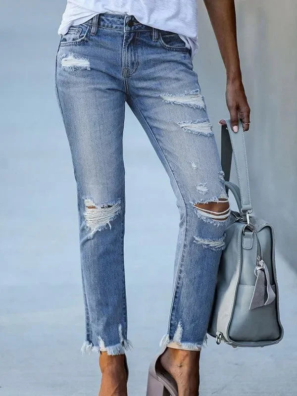 Women’s Ripped Straight Leg Jeans - Women Jeans - LeStyleParfait