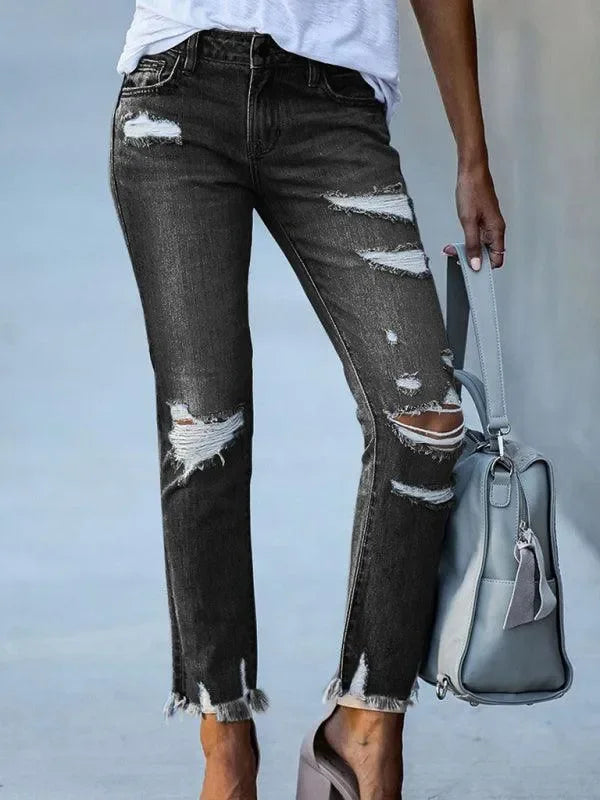 Women’s Ripped Straight Leg Jeans - Women Jeans - LeStyleParfait