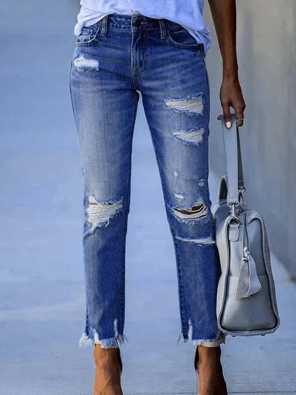 Women’s Ripped Straight Leg Jeans - Women Jeans - LeStyleParfait
