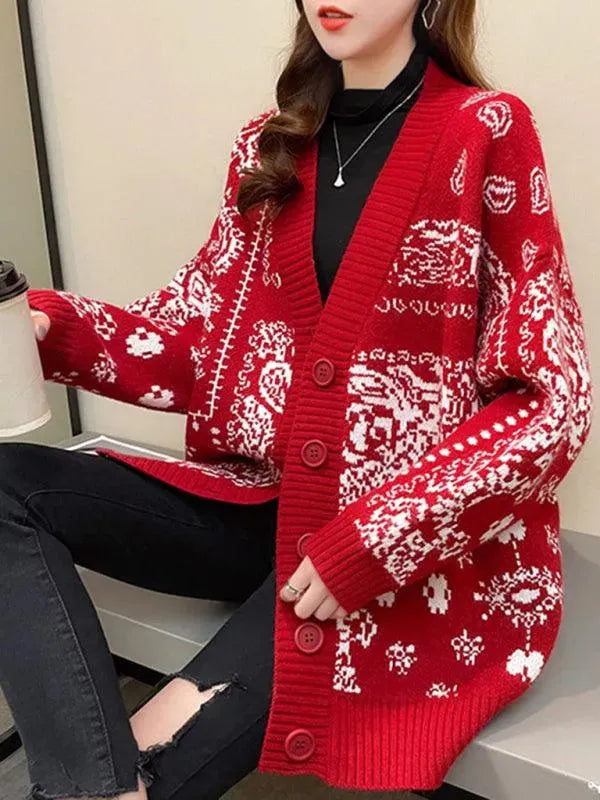 Women’s Snowflake Jacquard Cardigan Sweater – Holiday V-Neck Knit