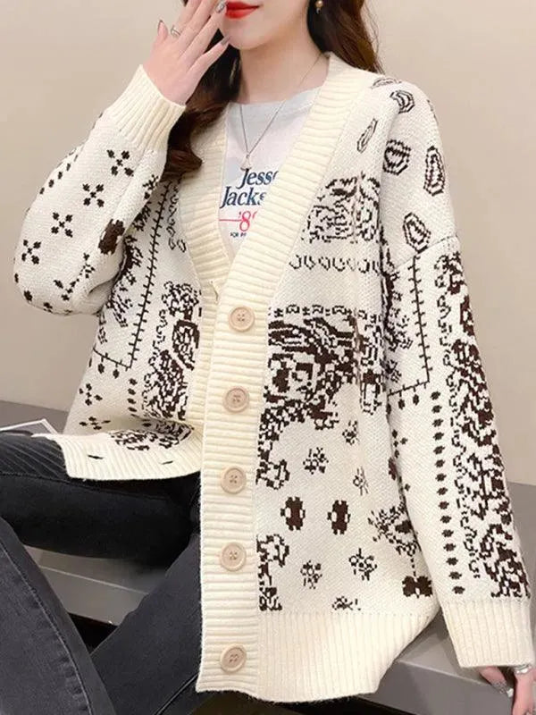 Women’s Snowflake Jacquard Cardigan Sweater – Holiday V-Neck Knit