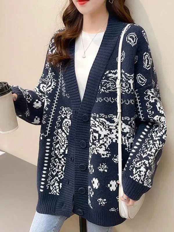 Women’s Snowflake Jacquard Cardigan Sweater – Holiday V-Neck Knit