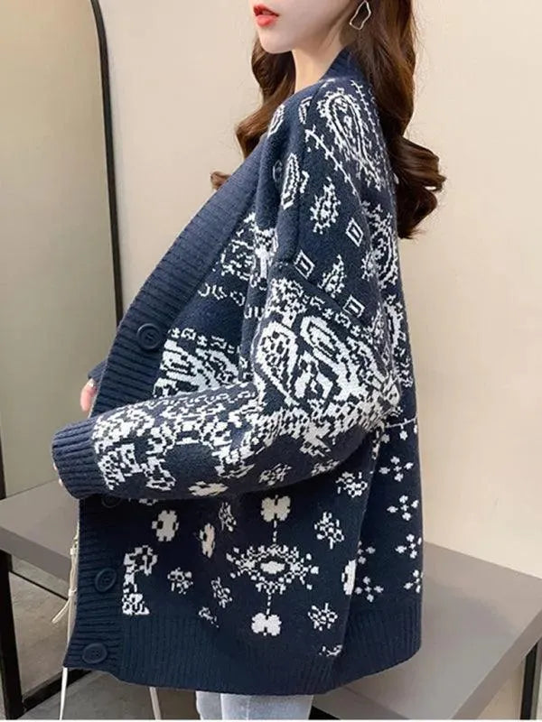 Women’s Snowflake Jacquard Cardigan Sweater – Holiday V-Neck Knit