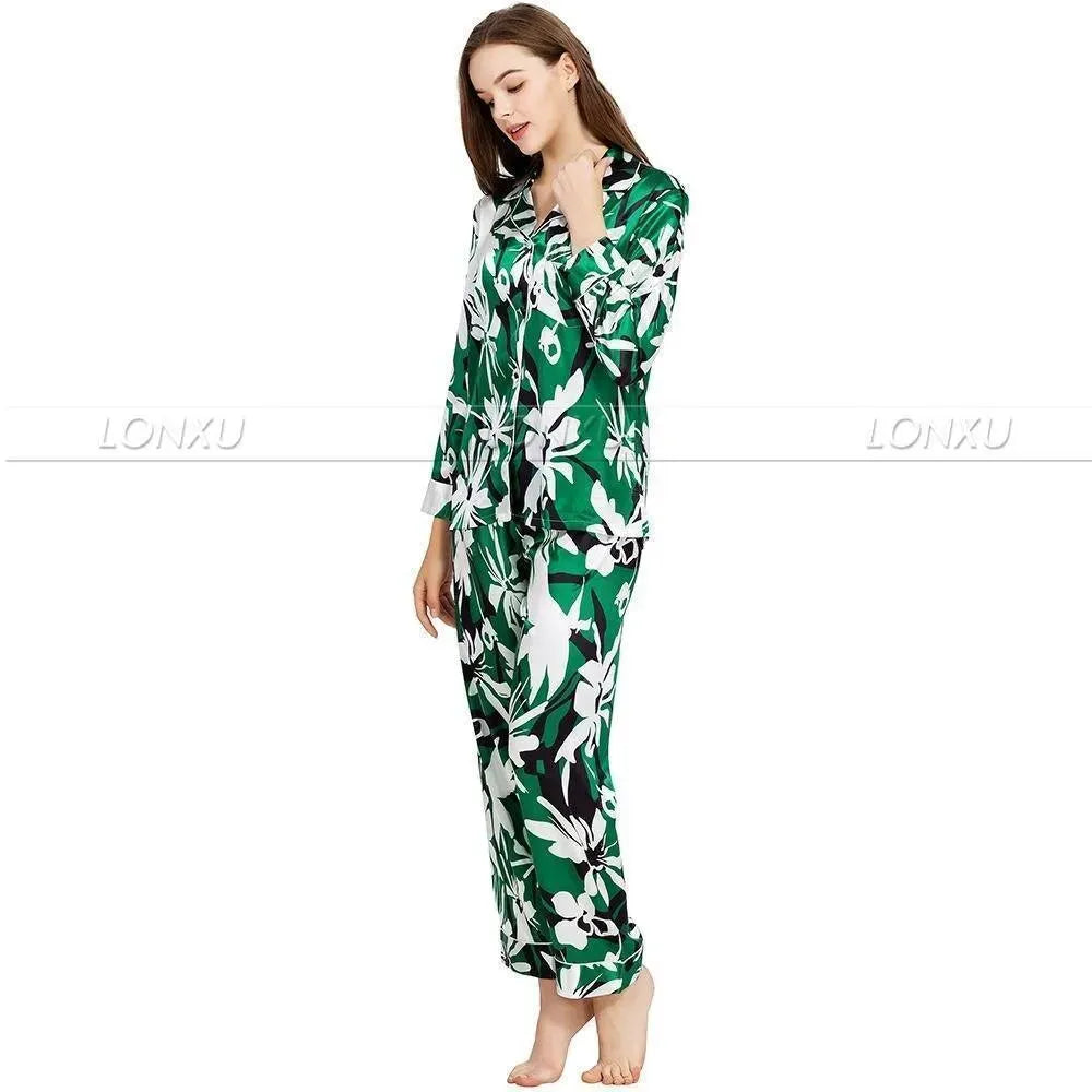 Women Silk Pajama Set, Floral - Pajama Pant Set - LeStyleParfait