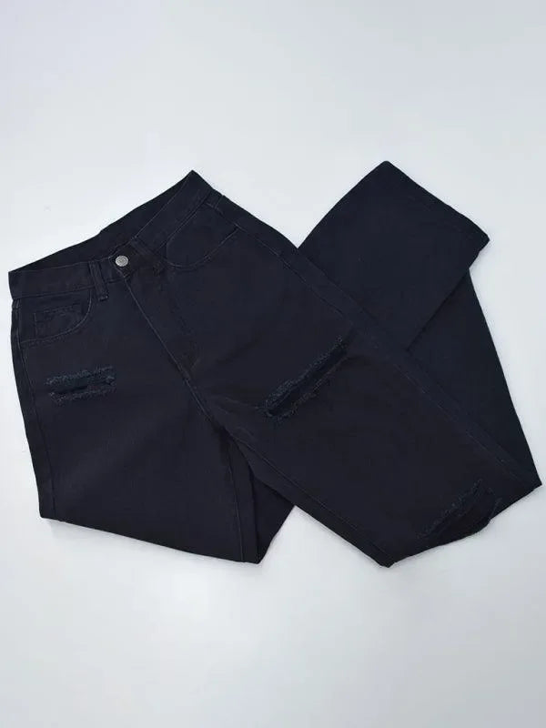 Women Straight Ripped Jeans With Ankle Slits - Women Jeans - LeStyleParfait