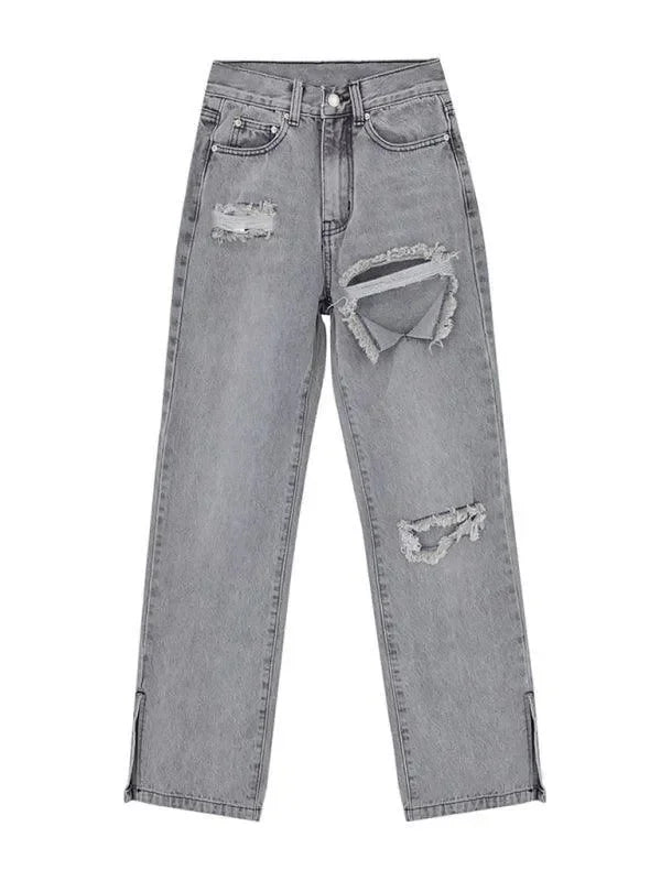 Women Straight Ripped Jeans With Ankle Slits - Women Jeans - LeStyleParfait