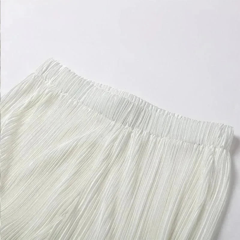 Women Vibrant Pleated Two-Piece Pants Set - Pleated Pants Set - LeStyleParfait