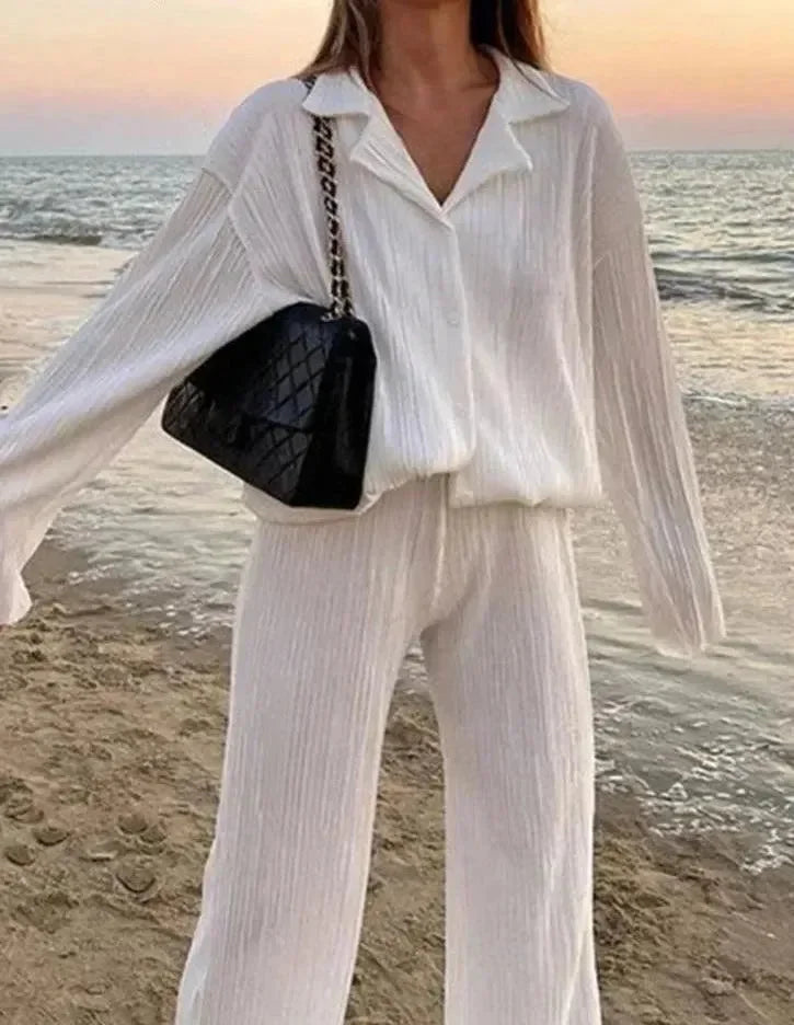 Women Vibrant Pleated Two-Piece Pants Set - Pleated Pants Set - LeStyleParfait