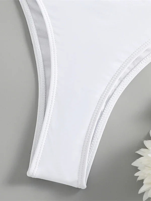 Women White Bandeau String Bikini Set