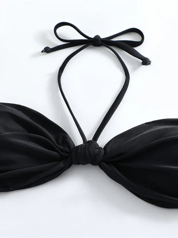 Women White Bandeau String Bikini Set