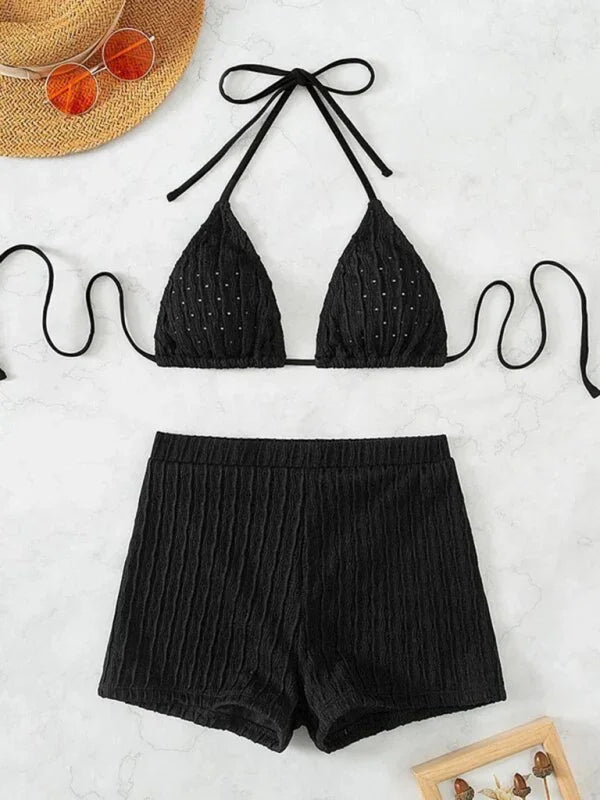 Women White Bikini With Swim Shorts Set