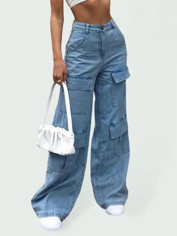 Women Wide-Leg Cargo Jeans - Women Jeans - LeStyleParfait