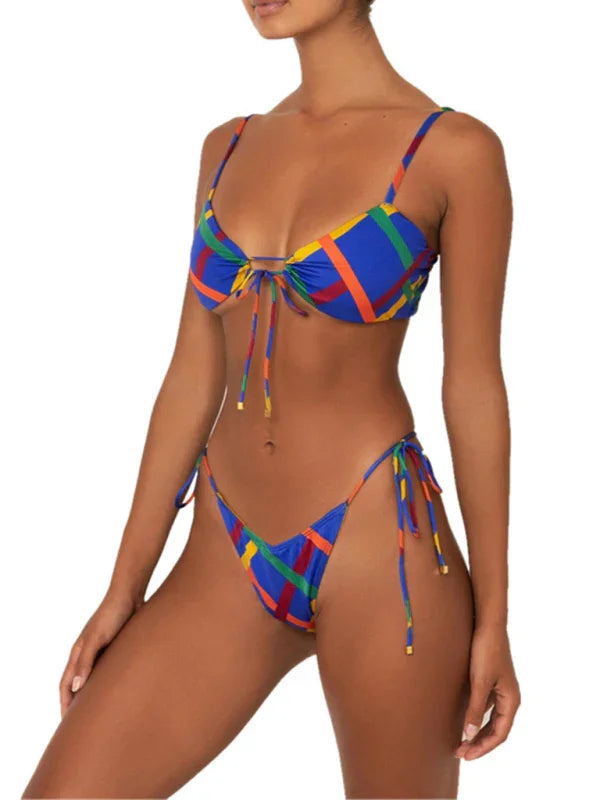 Women Wine Red String Bikini Set