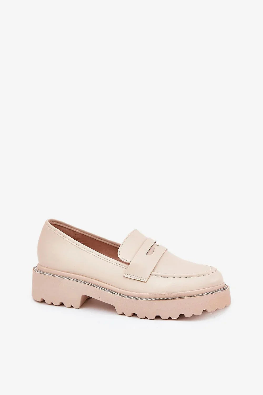 Women’s beige rhinestone penny platform loafers, suede mid heel women’s platform loafers for spring and autumn