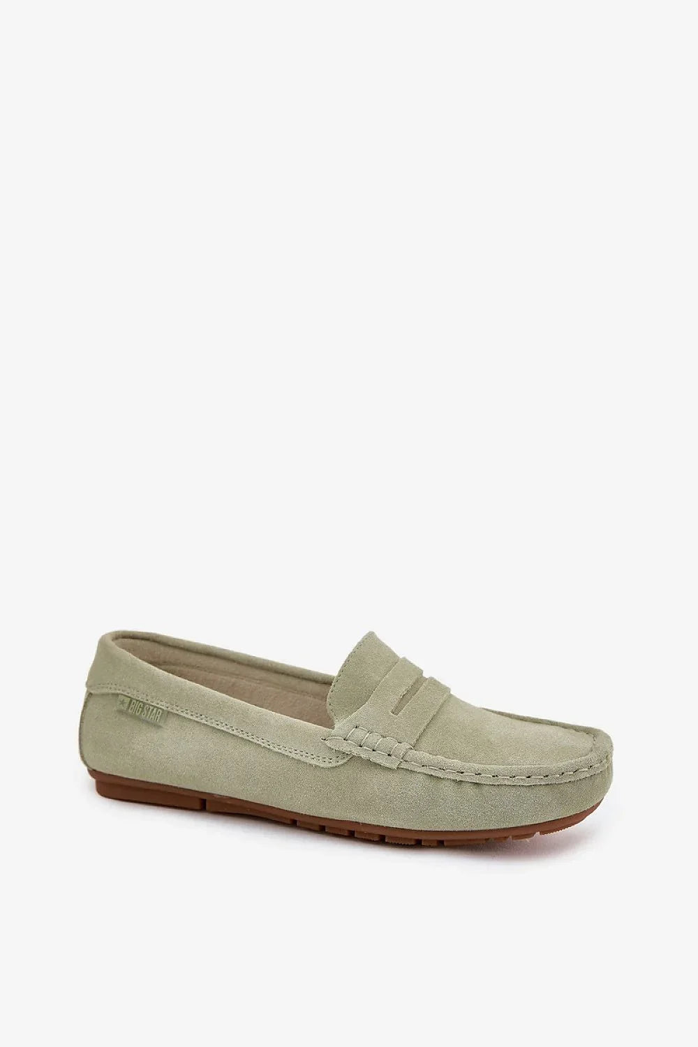 Women’s beige suede penny moccasin loafers, classic flat women’s penny loafers for spring and autumn