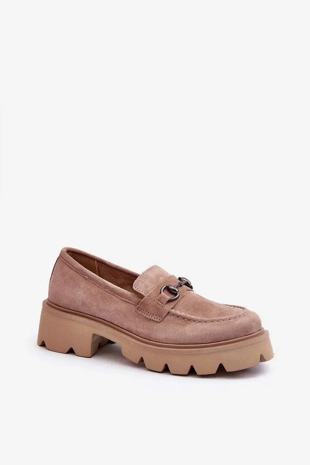 Women’s beige suede platform horsebit loafers, chunky women’s platform loafers from Platform Shoes