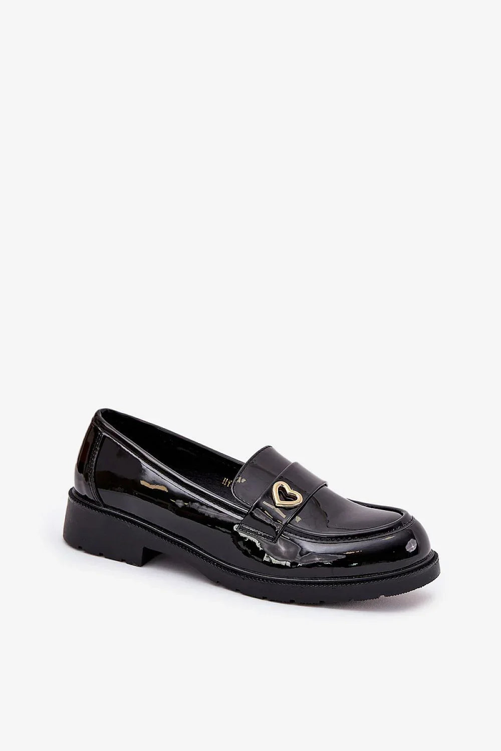 Women’s black heart detail low heel moccasin loafers, casual synthetic leather women’s loafers for spring