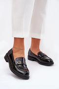 Women’s black heart detail low heel moccasin loafers, casual synthetic leather women’s loafers for spring