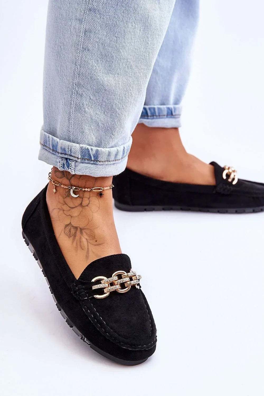 Women’s black horsebit platform moccasin loafers, casual black women’s platform loafers for fall and spring