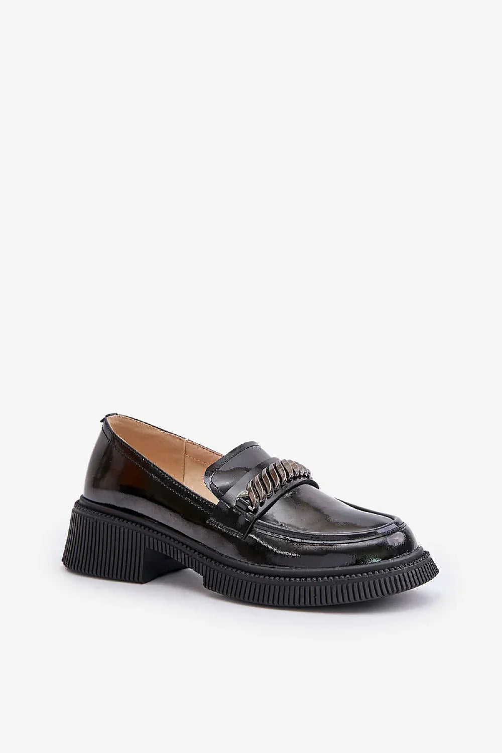 Women’s black natural leather block heel dress moccasins, chic women’s dress loafers for office and evening