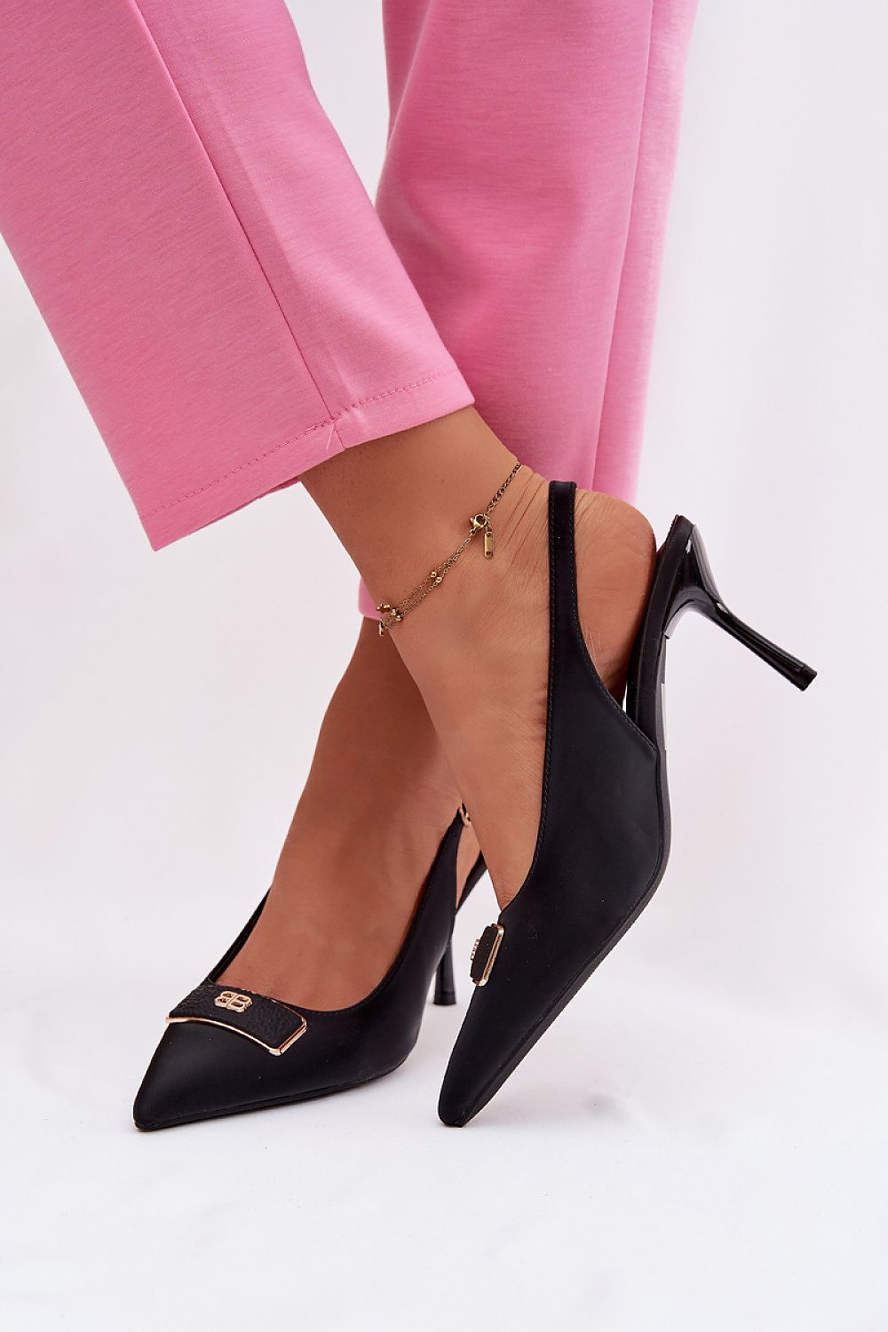 Women's Black Pointed Toe Slingback Stiletto Heels-Pumps Shoes-LeStyleParfait