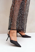 Women's Black Sequin Pointed Toe Stiletto Pumps-Pumps Shoes-LeStyleParfait