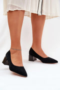Women's Black Suede Pointed Toe Block Heel Pumps-Pumps Shoes-LeStyleParfait