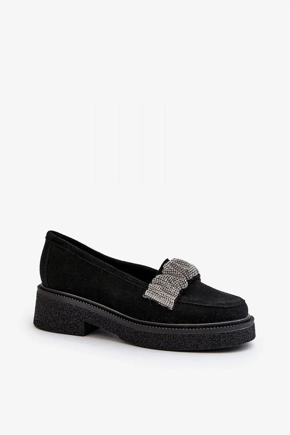 Women’s black suede rhinestone platform moccasin loafers, stylish women’s platform loafers for casual workwear