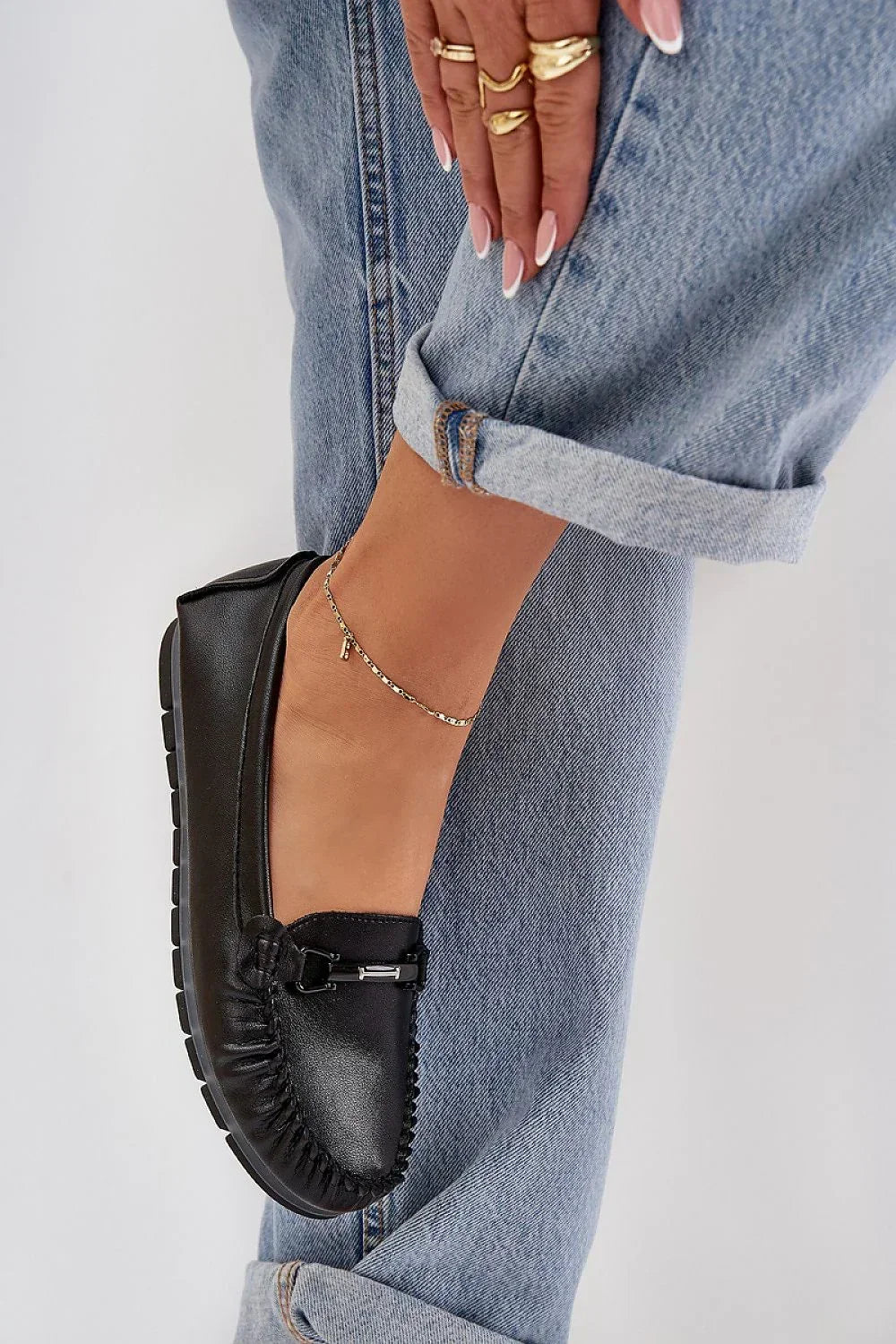 Women’s blue leather driving moccasin loafers, flat casual women’s driving shoes