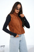 Women's Brown High Neck Faux Fur Vest-Women's Vest-brown-XS/S-LeStyleParfait