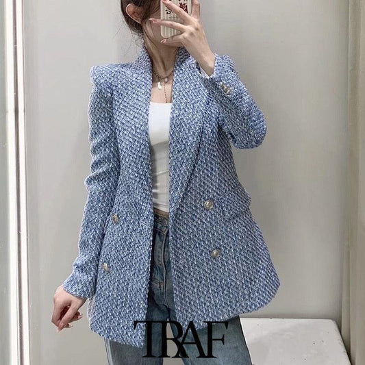 Women's Double-Breasted Tweed Blazer-women-coat-LeStyleParfait