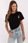 Women's Embroidered Cotton T-Shirt — Black-Women T-Shirt-LeStyleParfait