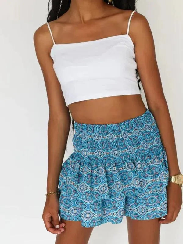 LeStyleParfait Women Skirts Ladies Sexy Pleated Skirt, Mini Skirt Floral Elastic Waist-Floral Pleated Skirt