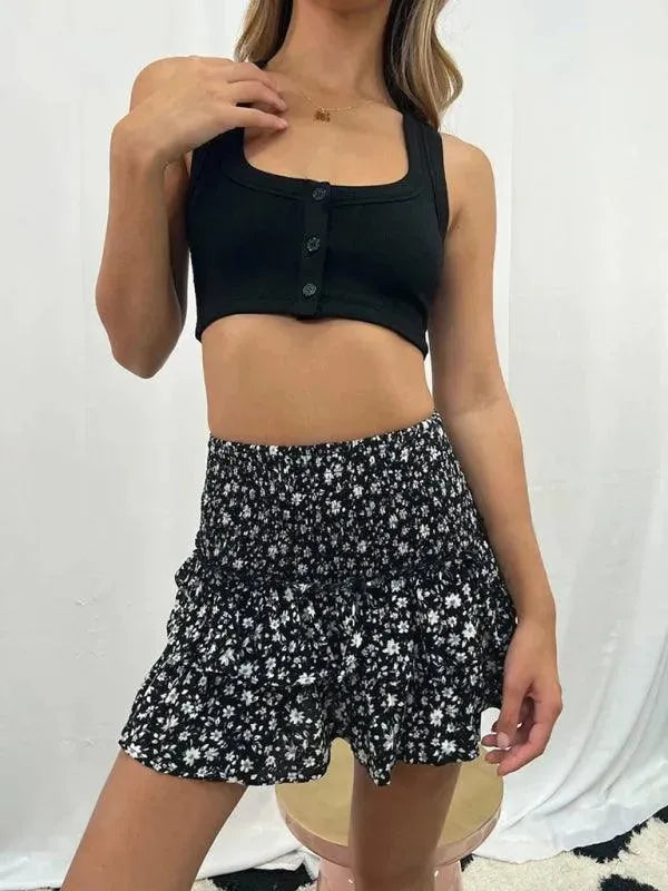 LeStyleParfait Women Skirts Ladies Sexy Pleated Skirt, Mini Skirt Floral Elastic Waist-Floral Pleated Skirt