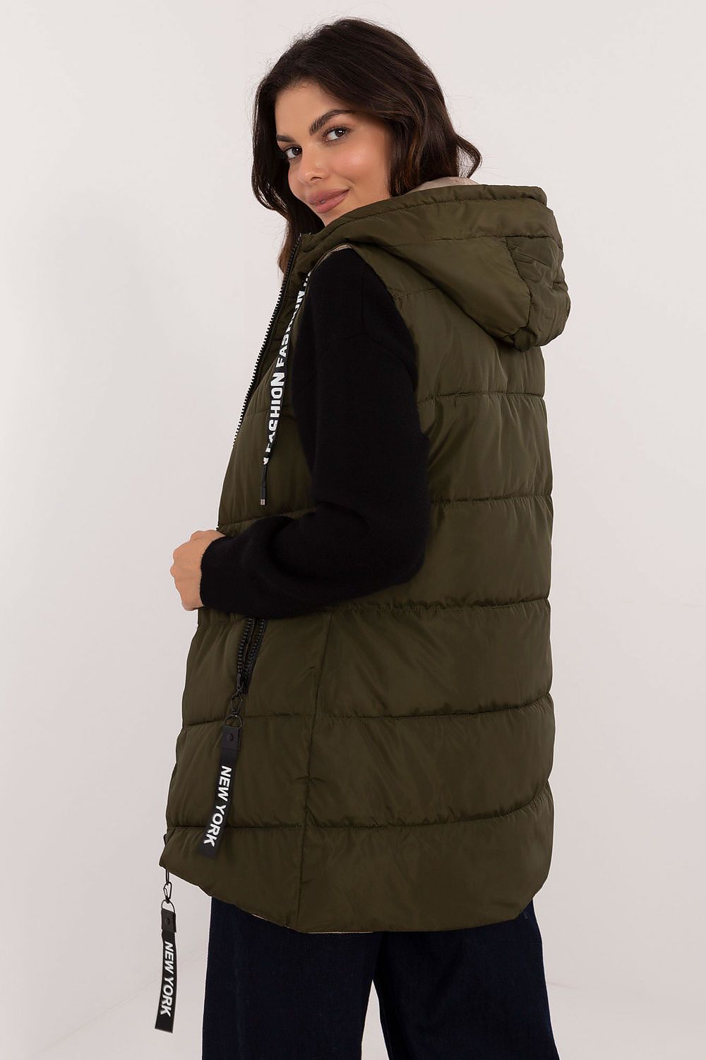 Women's Green Reversible Longline Quilted Vest-Women's Vest-green-s-LeStyleParfait