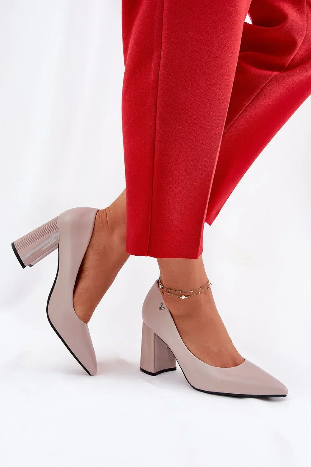 Women's Grey Closed Toe Block Heel Pumps-Pumps Shoes-LeStyleParfait