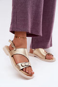Women’s Leather Flat Buckle Sandals-Women's Sandals-LeStyleParfait