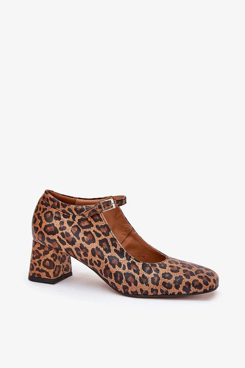 Women's Leather Leopard Print Block Heel Pumps-Pumps Shoes-LeStyleParfait