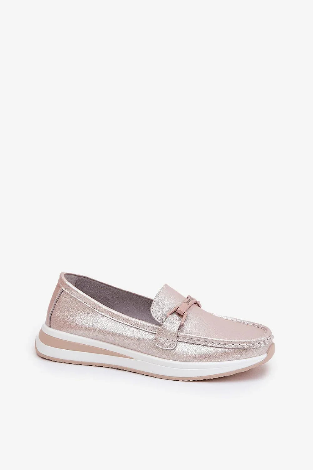 Women’s leather platform slip on loafers in pink and grey, casual women’s platform loafers for three seasons